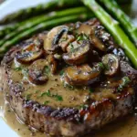 Ribeye Steak with Creamy Mushroom Sauce and Asparagus