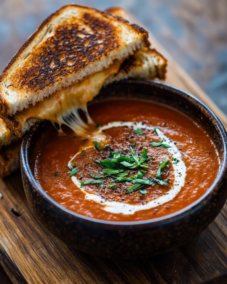 Roasted Tomato Soup with Grilled Cheese Sandwich