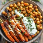 Spicy Maple-Roasted Carrots with Crispy Chickpeas and Yogurt Sauce
