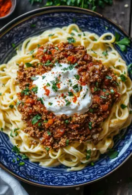Türkische Pasta mit Hackfleisch und Joghurt-Sauce